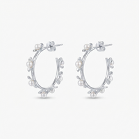 Darshana Jewels  Silver Floral Pearl Hoop Earrings for Women  (Set of 6)