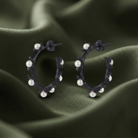 Darshana Jewels  Black Floral Pearl Hoop Earrings for Women  (Set of 6)