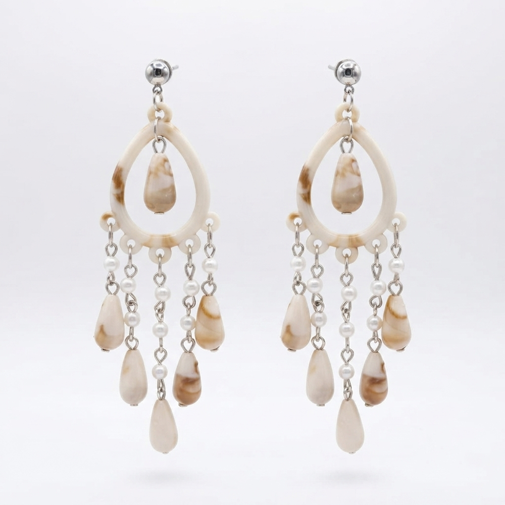 Darshana Jewels  Bohemian Shell & Pearl Drop Dangler Earrings for Women  (Set of 6)