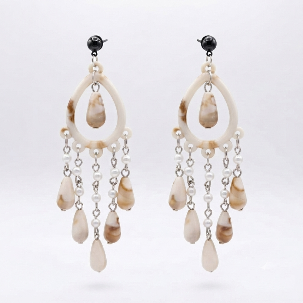 Darshana Jewels  Bohemian Shell & Pearl Drop Dangler Earrings for Women  (Set of 6)
