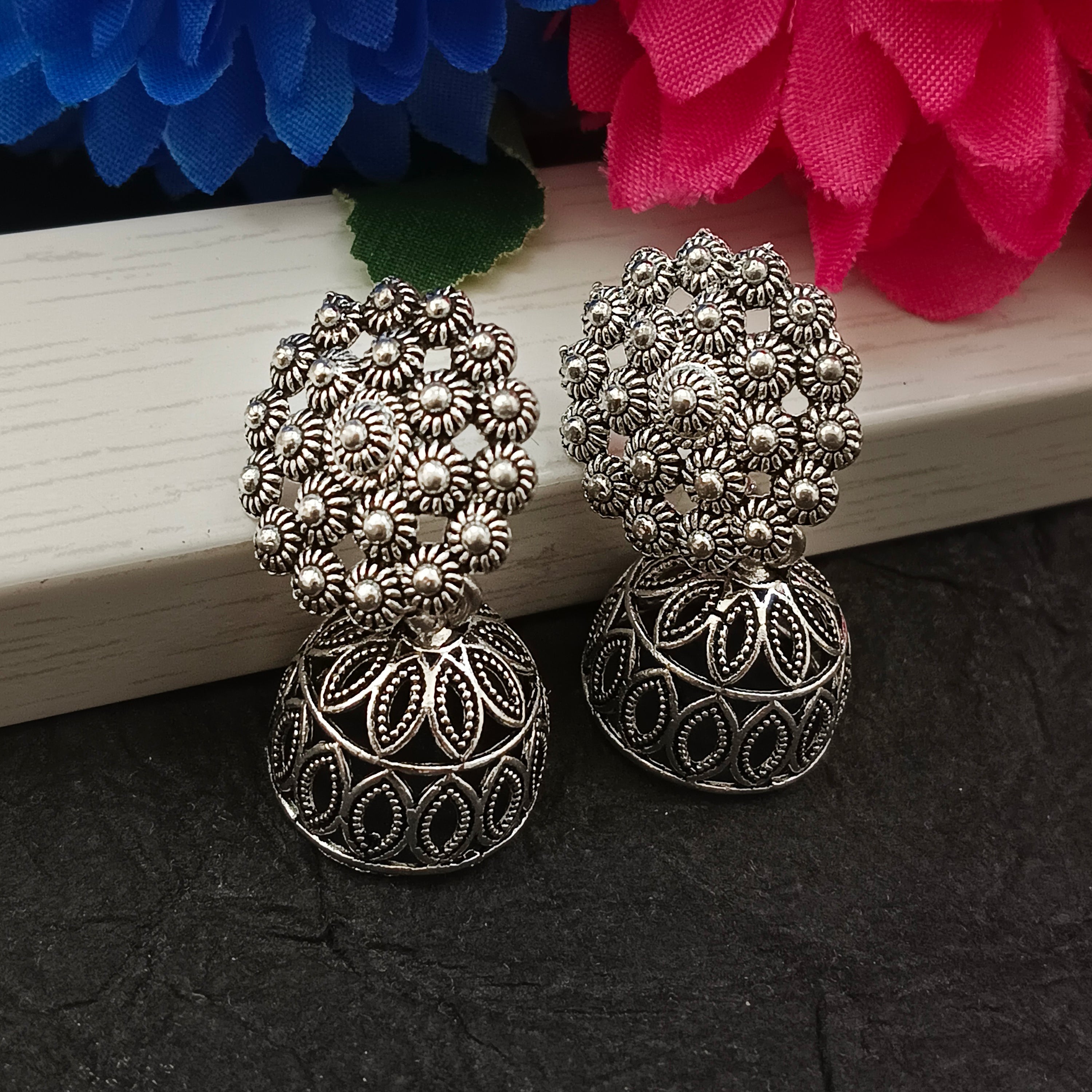 Darshana Jewels  Oxidised Plated Trendy Jhumki Earrings(Pack of 6)
