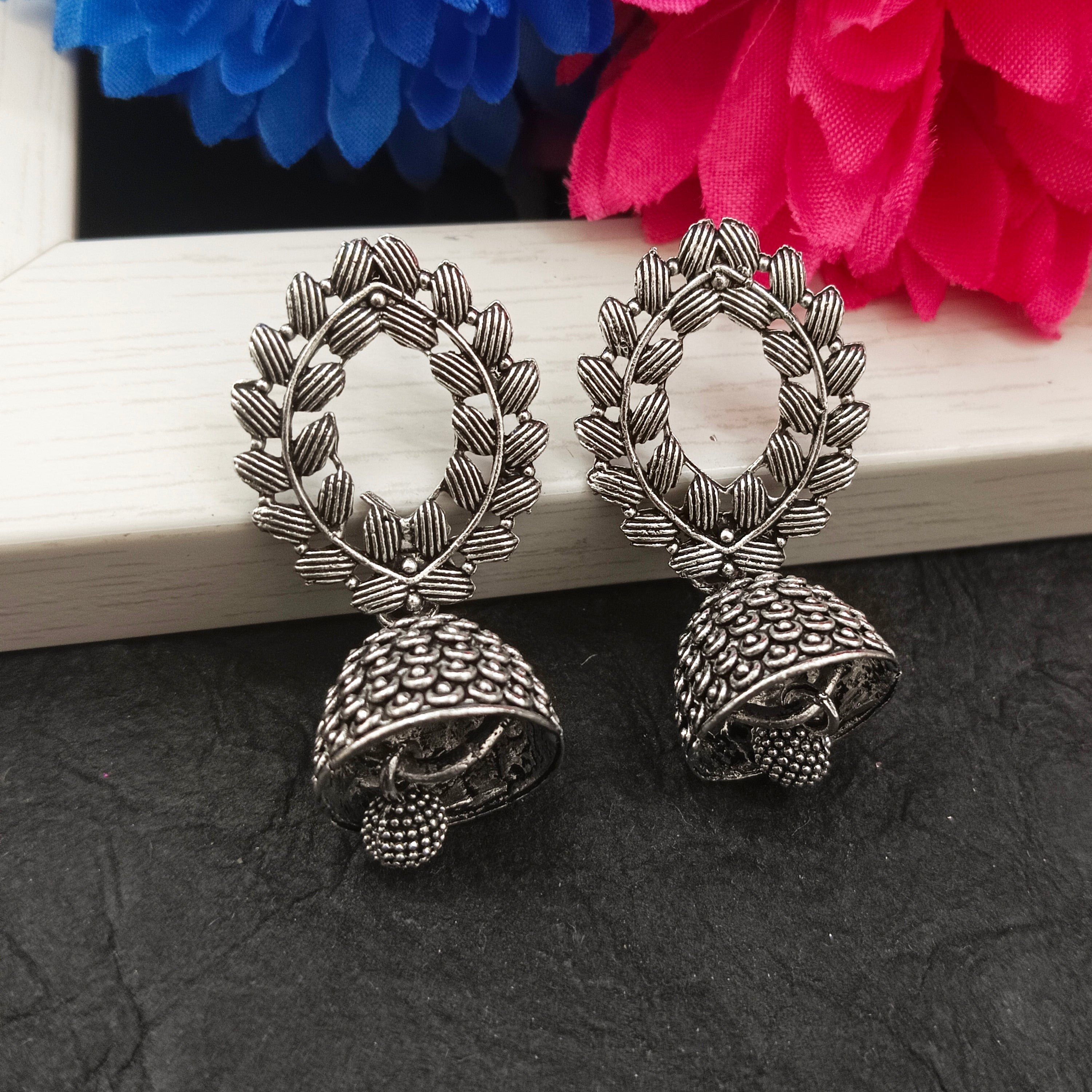 Darshana Jewels  Oxidised Plated Floral Jhumki Earrings(Pack of 6)