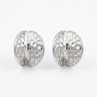 Urthn  Glamorous Silver Plated Hammered Oval  Stud Earrings(Pack of 6)