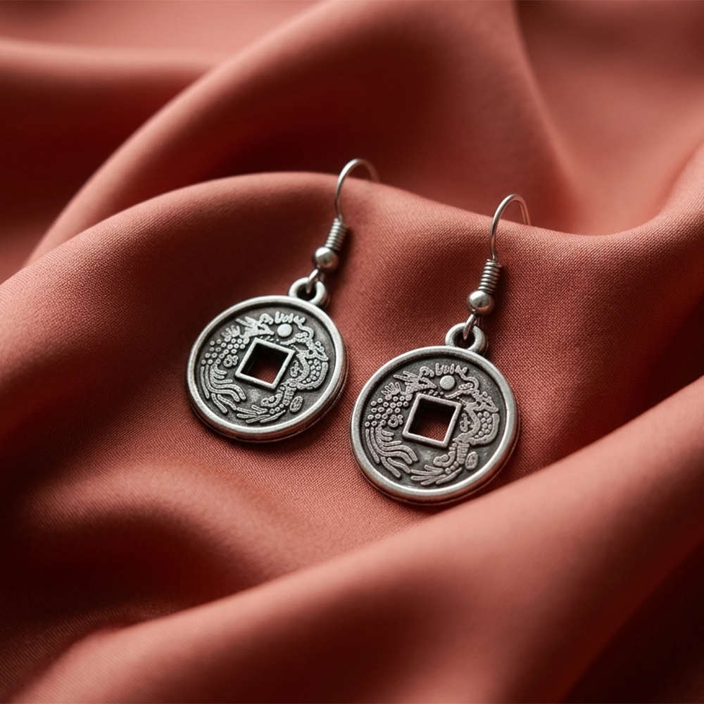 Urthn  Modern  Silver-Toned  Coin Shape  Earrings for Women 