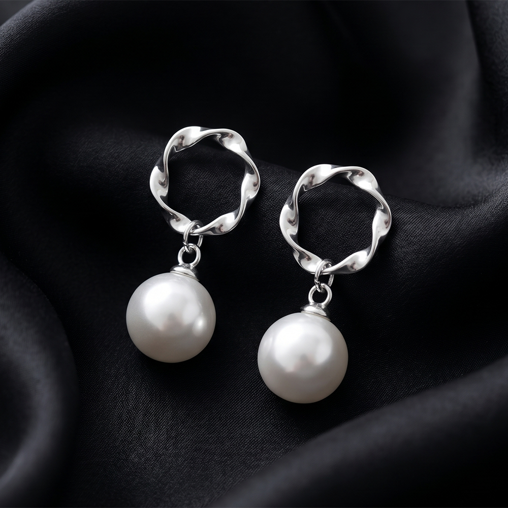 Urthn  Statement  Silver  Plated Pearl  Stud Earrings For Women