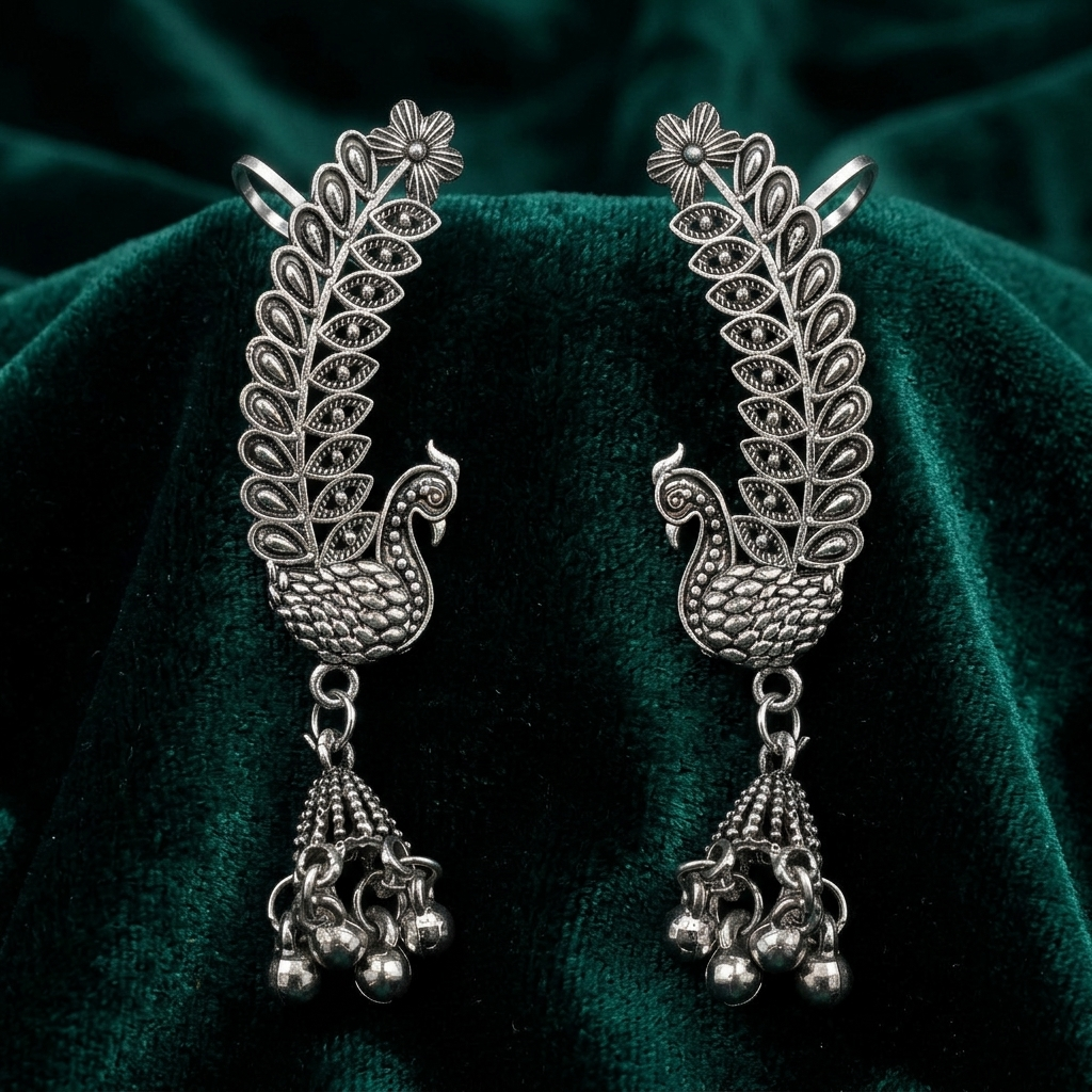 Darshana Jewels Oxidised Plated Peacock Ear Cuff For Women And Girls(Pack of 6)