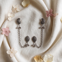 Darshana Jewels Boho Oxidised Paisley Chain Ear Cuff Earrings