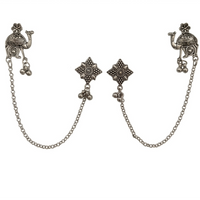 Urthn Oxidised Camel Indo Western Chain Ear Cuff Earrings(Pack of 6)