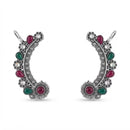 Urthn Stylish Oxidised Ear Cuffs with Floral Motif for Women Traditional Fashion Jewellery(Pack of 12)