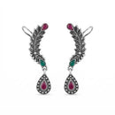Urthn Stylish Oxidised Ear Cuffs with Floral Motif for Women Traditional Fashion Jewellery(Pack of 12)