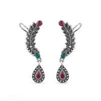 Urthn Stylish Oxidised Ear Cuffs with Floral Motif for Women Traditional Fashion Jewellery(Pack of 12)