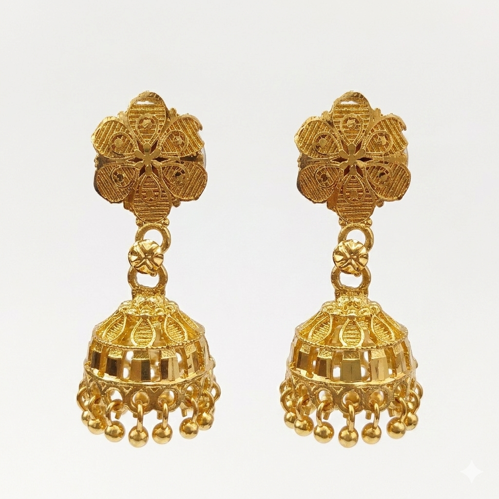 Darshana Jewels Elegant Gold Plated Floral Jhumka Drop Earrings(Pack Of  3)