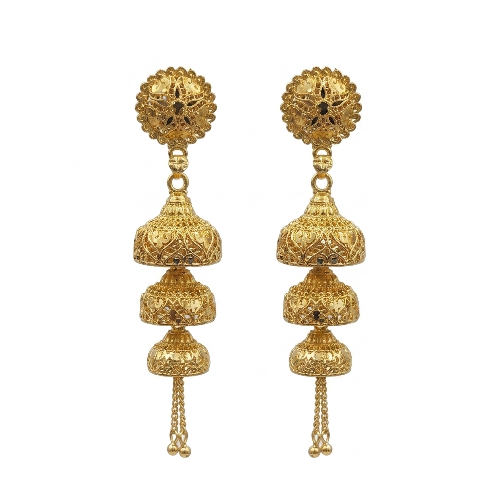Darshana Jewels Elegant Gold Plated Floral Three Layer Jhumka Drop Earrings(Pack Of  6)