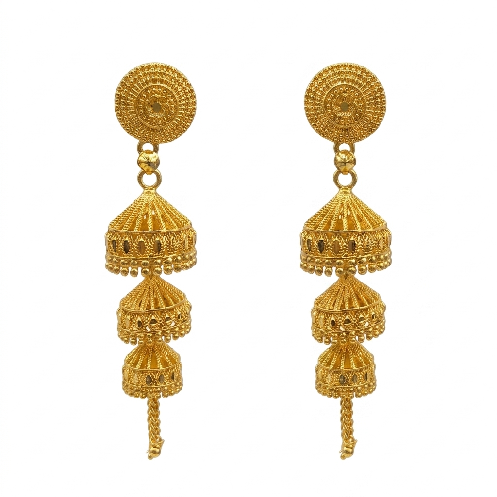 Darshana Jewels Elegant Gold Plated Floral Three Layer Jhumka Drop Earrings(Pack Of  6)