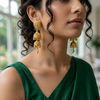 Darshana Jewels Elegant Gold Plated Floral Double Jhumka Drop Earrings(Pack Of  3)