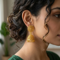 Darshana Jewels Elegant Gold Plated Floral Jhumka Drop Earrings(Pack Of  6)