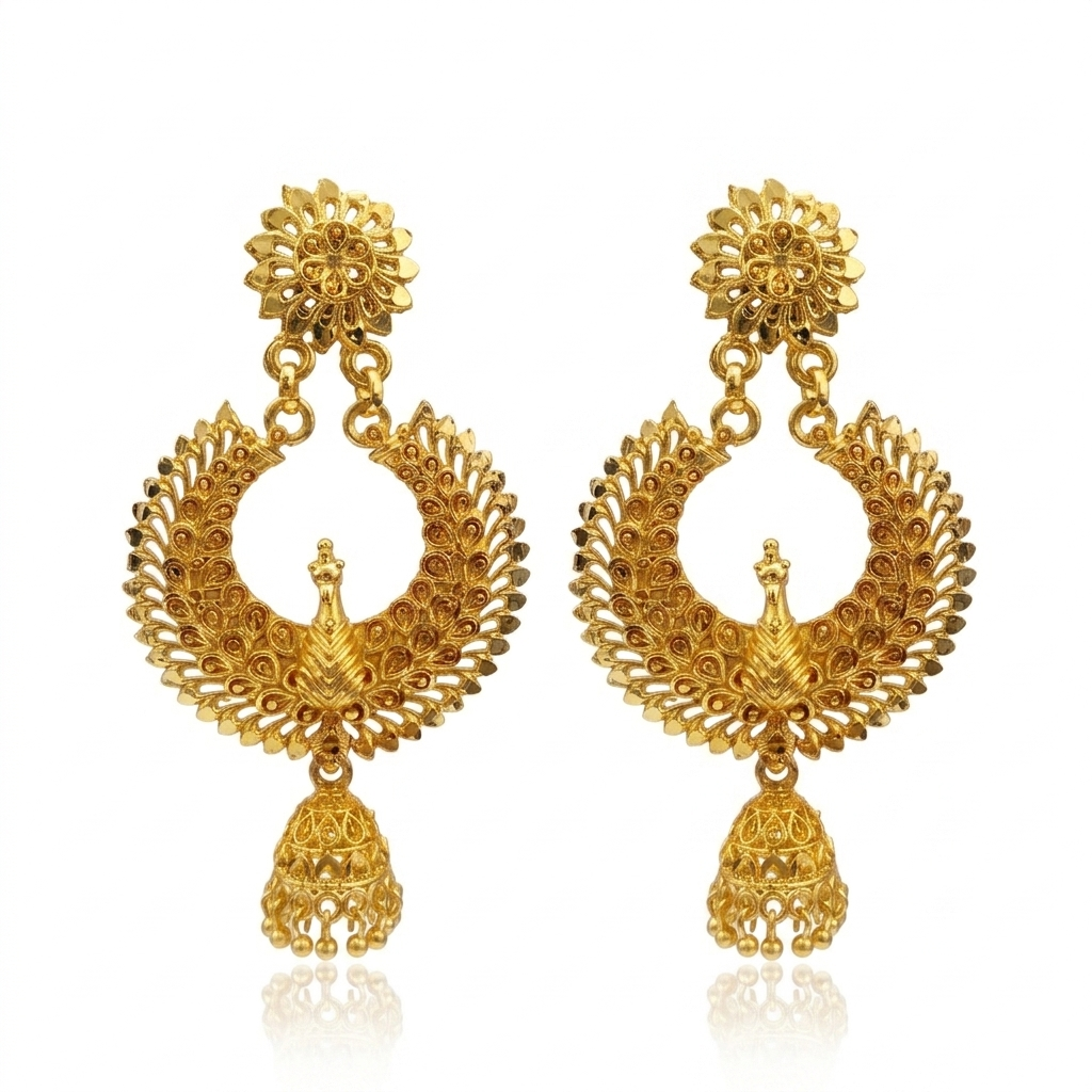 Darshana Jewels Elegant Gold Plated Peacock Jhumka Drop Earrings(Pack Of  6)