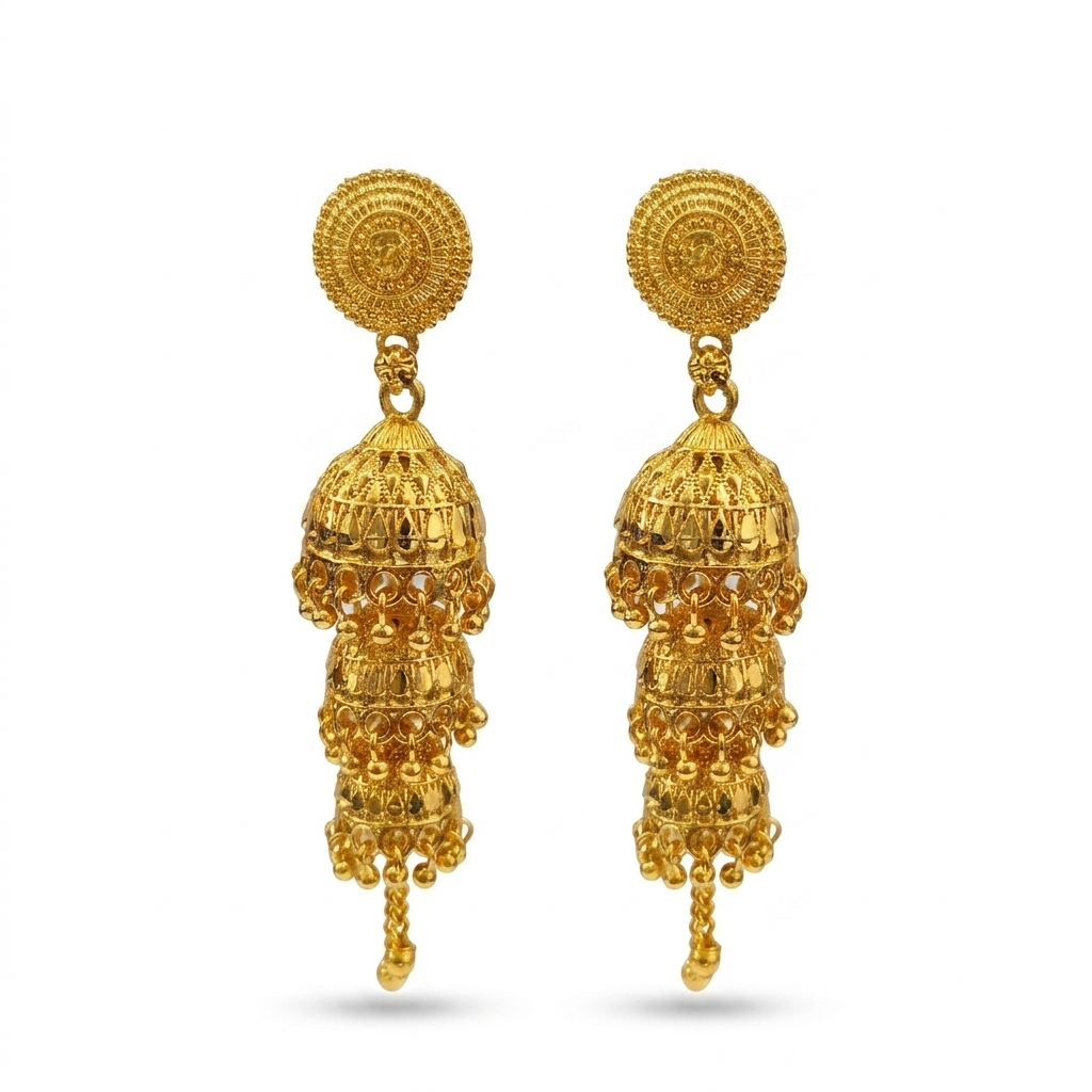 Darshana Jewels Elegant Gold Plated Floral Three Layer Jhumka Drop Earrings(Pack Of  6)