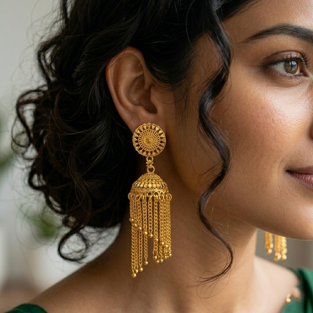 Darshana Jewels Elegant Gold Plated Floral Jhumka Drop Earrings(Pack Of  6)