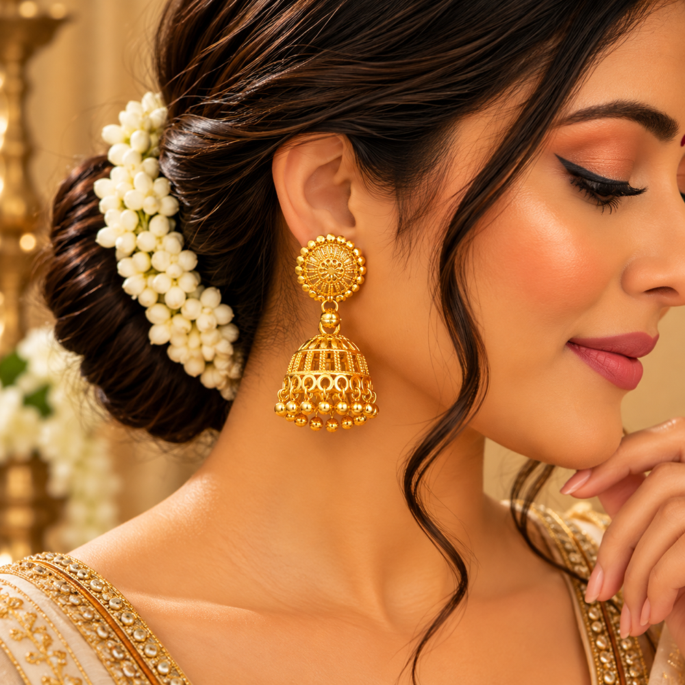 Urthn Beautiful Gold Plated Jhumka Earrings for Women | Designer Ethnic Jewellery for Festive Looks( Pack of 6)