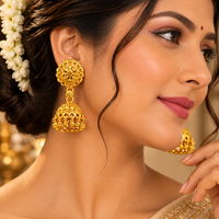 Urthn Beautiful Gold Plated Jhumka Earrings for Women | Designer Ethnic Jewellery for Festive Looks( Pack of 6)
