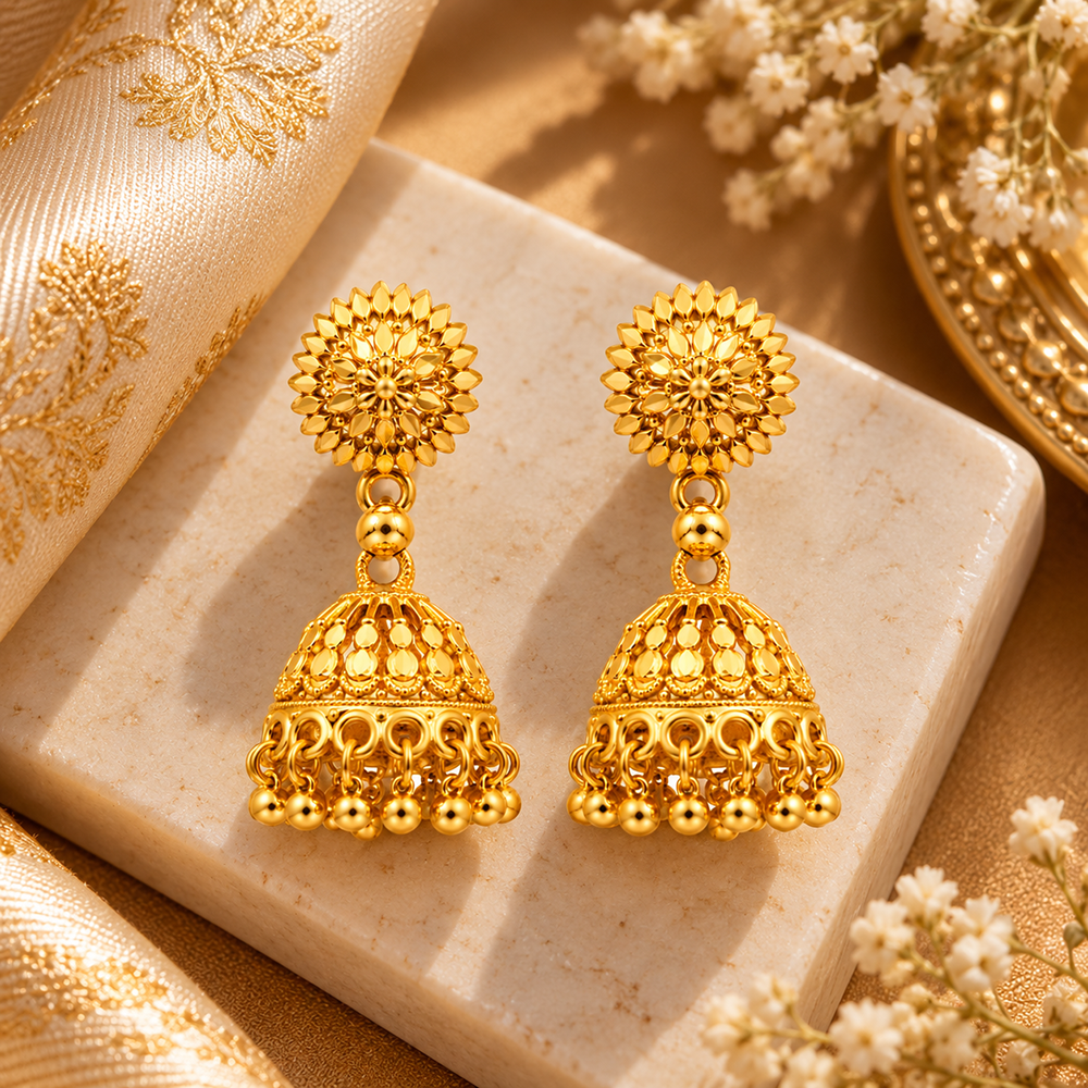 Urthn Beautiful Gold Plated Jhumka Earrings for Women | Designer Ethnic Jewellery for Festive Looks