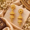 Urthn Traditional Gold Plated Double Layer Jhumki Earrings | Designer Indian Earrings for Women & Girls
