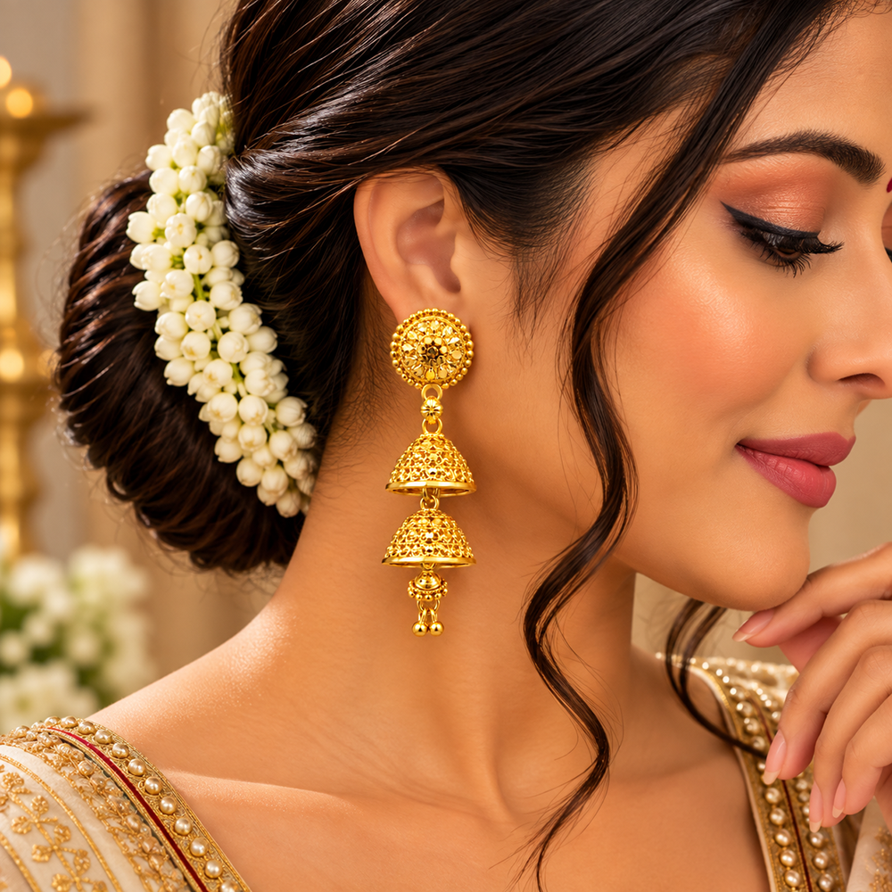 Urthn Traditional Gold Plated Double Layer Jhumki Earrings | Designer Indian Earrings for Women & Girls( Pack of 6)
