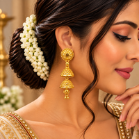 Urthn Traditional Gold Plated Double Layer Jhumki Earrings | Designer Indian Earrings for Women & Girls( Pack of 6)
