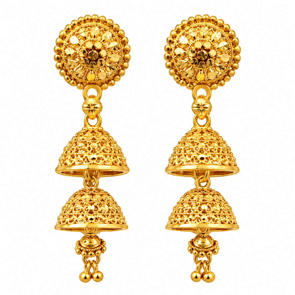 Urthn Traditional Gold Plated Double Layer Jhumki Earrings | Designer Indian Earrings for Women & Girls( Pack of 6)