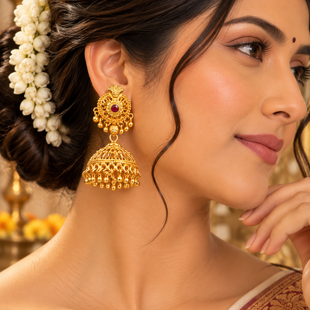 Urthn Timeless Gold Plated Jhumki Earrings | Elegant Traditional Jewellery for Weddings & Festive Occasions( Pack of 6)