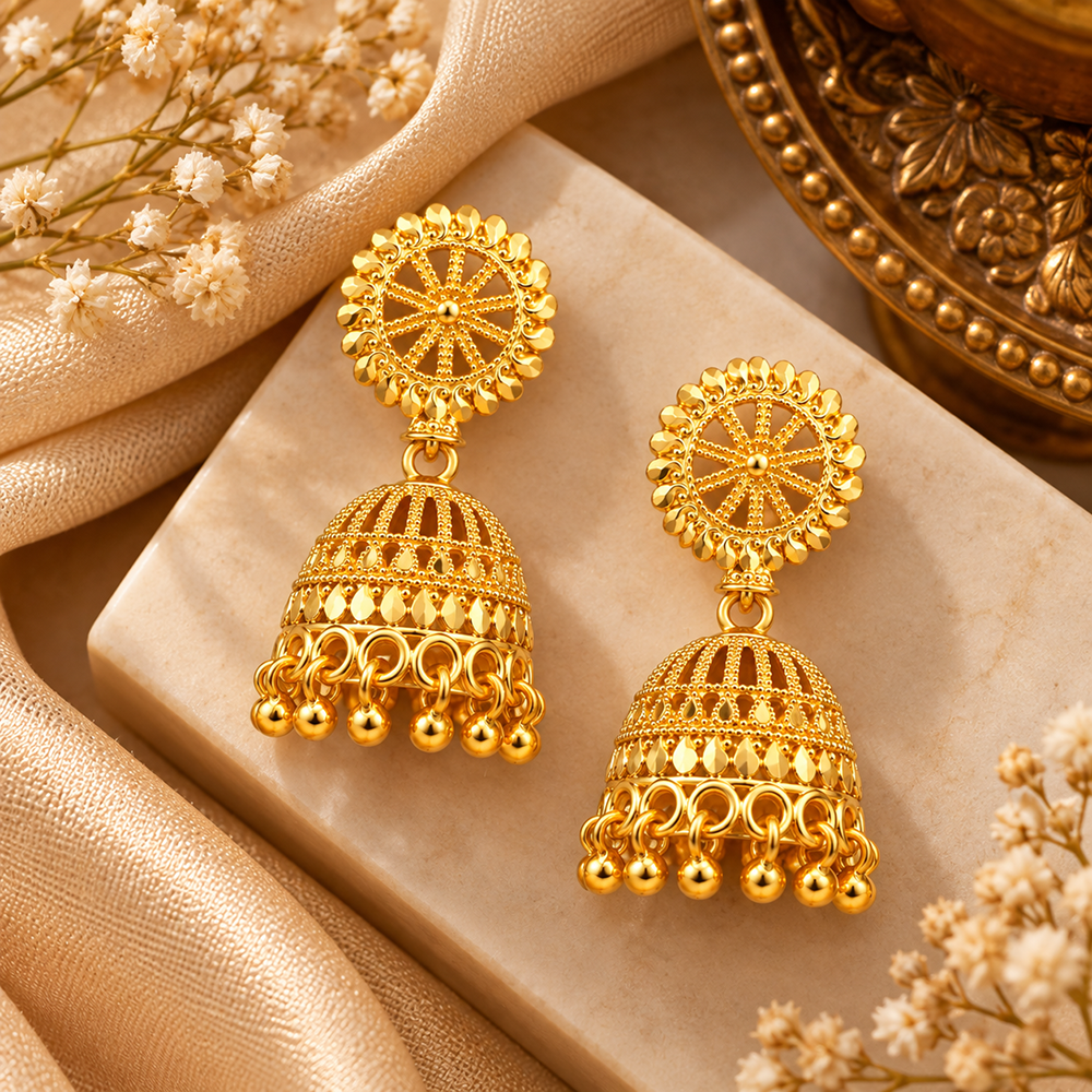 Urthn Timeless Gold Plated Jhumki Earrings | Elegant Traditional Jewellery for Weddings & Festive Occasions