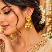 Urthn Traditional Gold Plated Jhumki Earrings with Leaf Shape Stud for Women & Girls( Pack of 6)