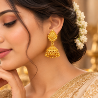 Urthn Traditional Gold Plated Jhumki Earrings with Leaf Shape Stud for Women & Girls( Pack of 6)