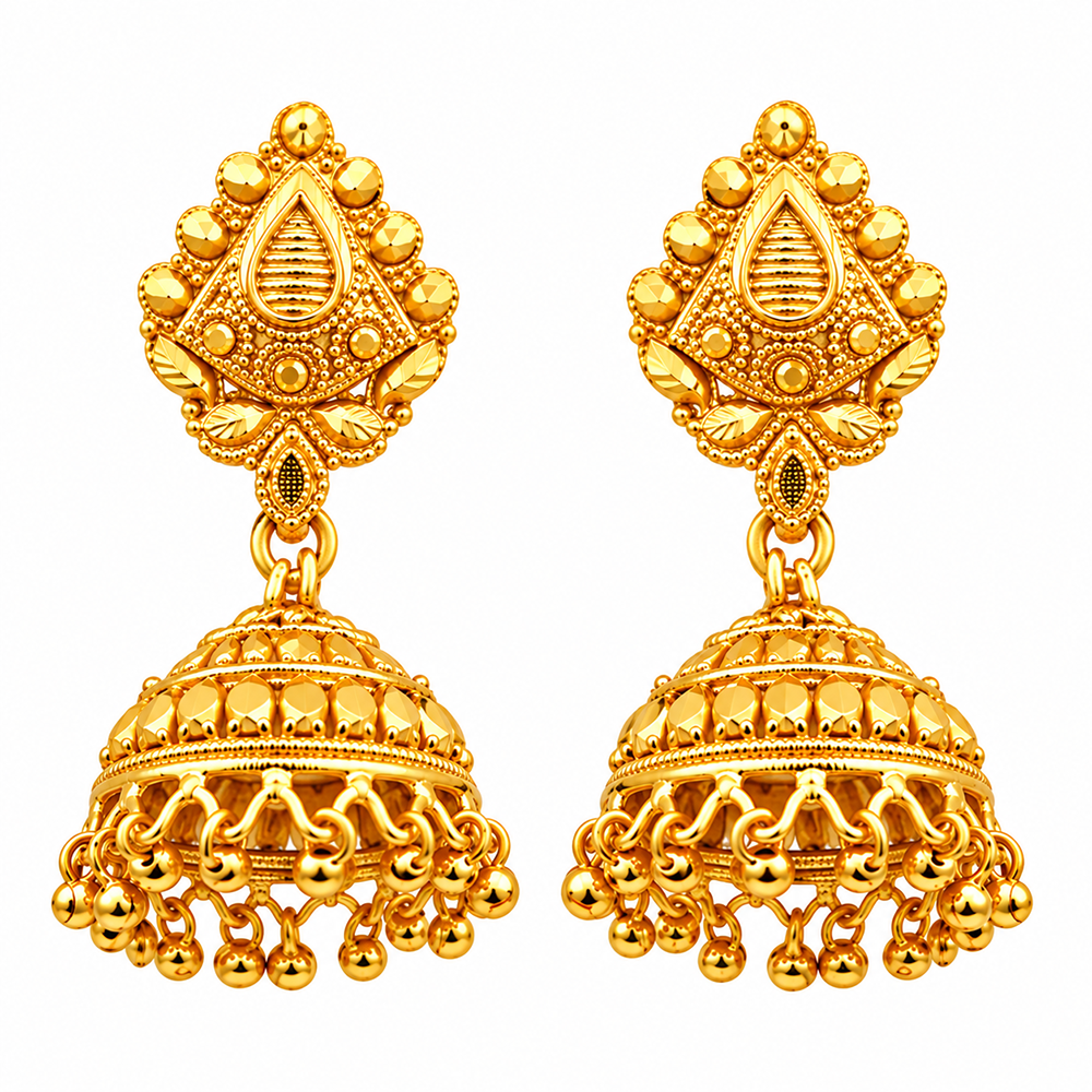 Urthn Traditional Gold Plated Jhumki Earrings with Leaf Shape Stud for Women & Girls( Pack of 6)