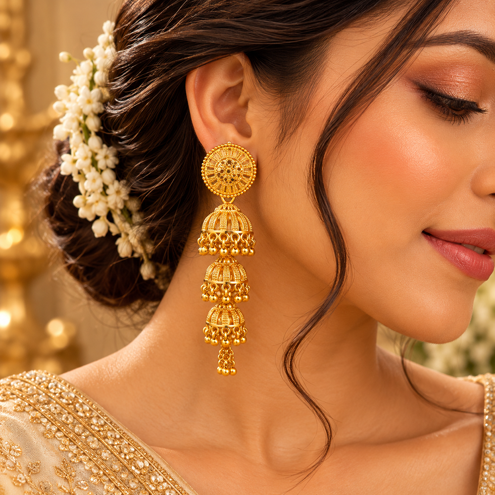 Urthn Heritage Inspired Gold Plated Multi Layered Jhumki Earrings | Traditional Designer Jewellery for Women( Pack of 6)