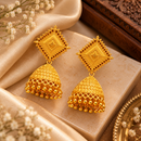 Urthn Heritage Inspired Gold Plated Jhumka Earrings with Long chain Tassels
