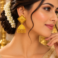 Urthn Heritage Inspired Gold Plated Jhumka Earrings with Long chain Tassels( Pack of 6)
