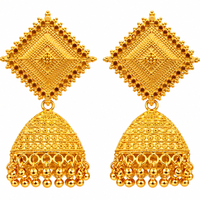 Urthn Heritage Inspired Gold Plated Jhumka Earrings with Long chain Tassels( Pack of 6)