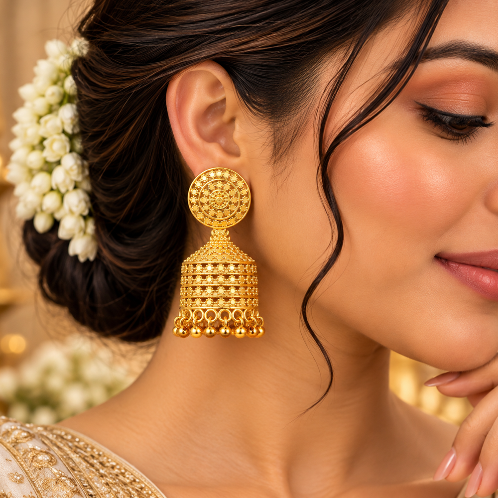 Urthn Heritage Inspired Gold Plated Jhumka Earrings | Traditional Designer Jewellery for Women