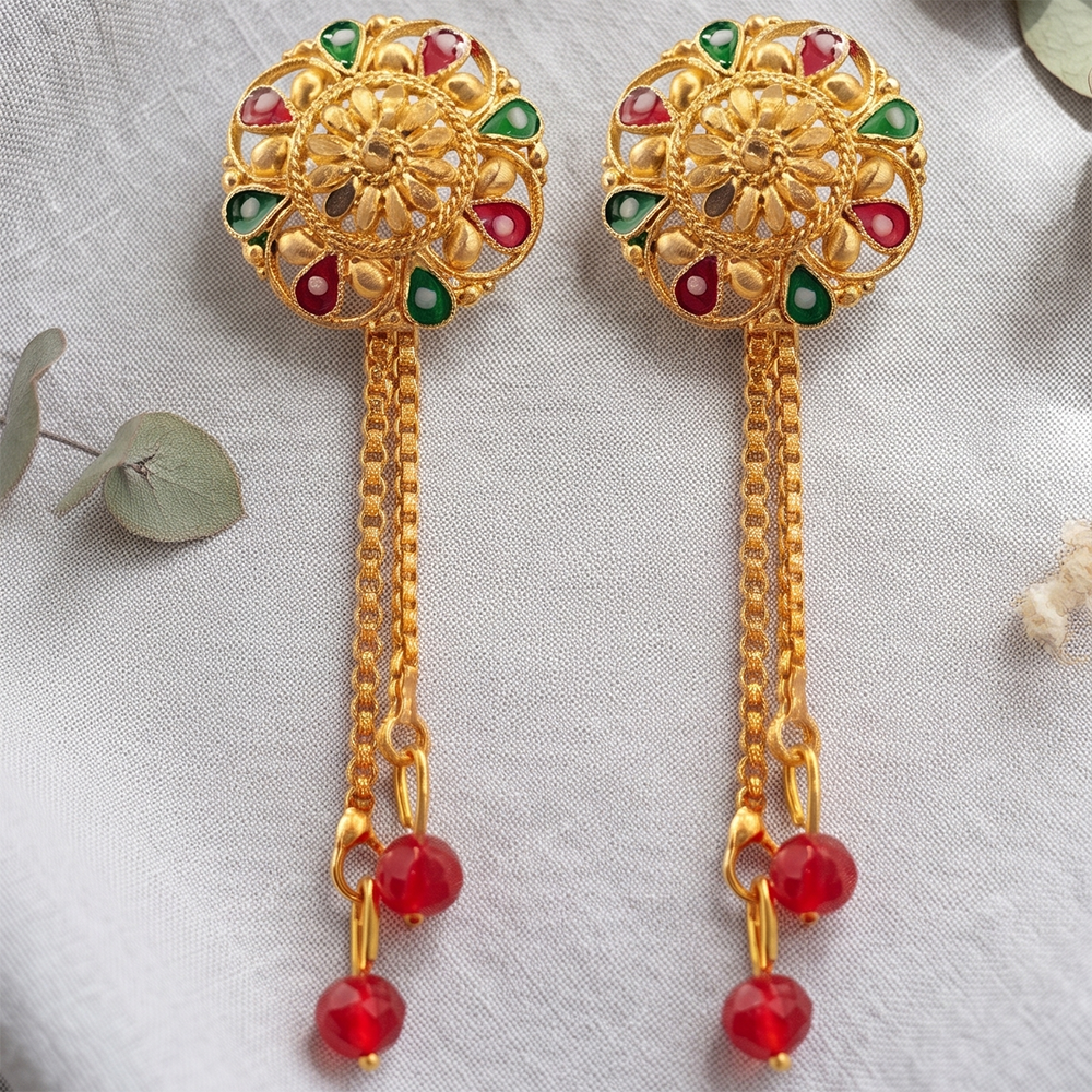 Darshana Jewels Gold Plated Traditional Dangler Tassel Earrings (Pack of 6)