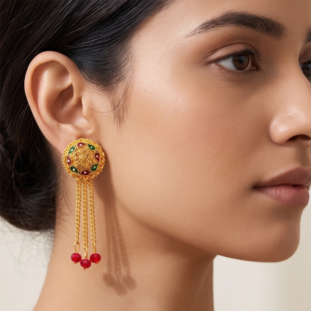 Darshana Jewels Gold Plated Traditional Dangler Tassel Earrings (Pack of 6)