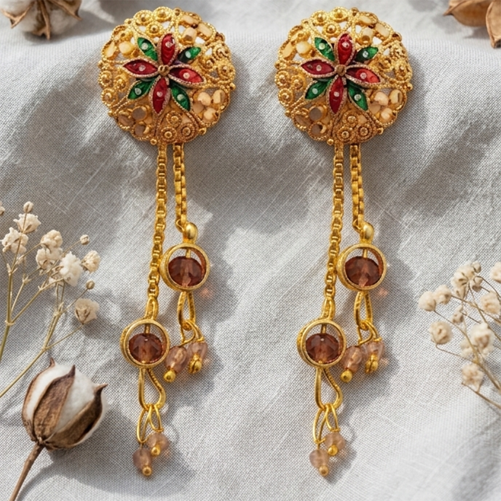 Darshana Jewels Gold Plated Traditional Dangler Tassel Earrings (Pack of 6)