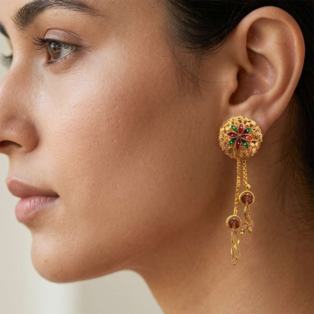Darshana Jewels Gold Plated Traditional Dangler Tassel Earrings (Pack of 6)
