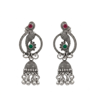 Urthn Oxidised Silver Plated Traditional Fish Motif  Jhumki Earrings for Women(Pack Of 6)