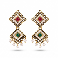 Urthn Antique Gold Plated Pearl Jhumki Earrings for Women(Pack Of 6)