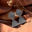 Urthn Oxidised Silver Plated Traditional Jhumki Earrings for Women(Pack Of 6)