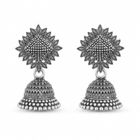 Urthn Oxidised Silver Plated Traditional Jhumki Earrings for Women(Pack Of 6)