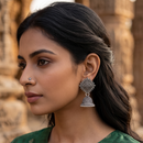 Urthn Oxidised Silver Plated Traditional Jhumki Earrings for Women
