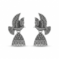 Urthn Oxidised Silver Plated Traditional Bird  Shape Jhumki Earrings for Women(Pack Of 6)